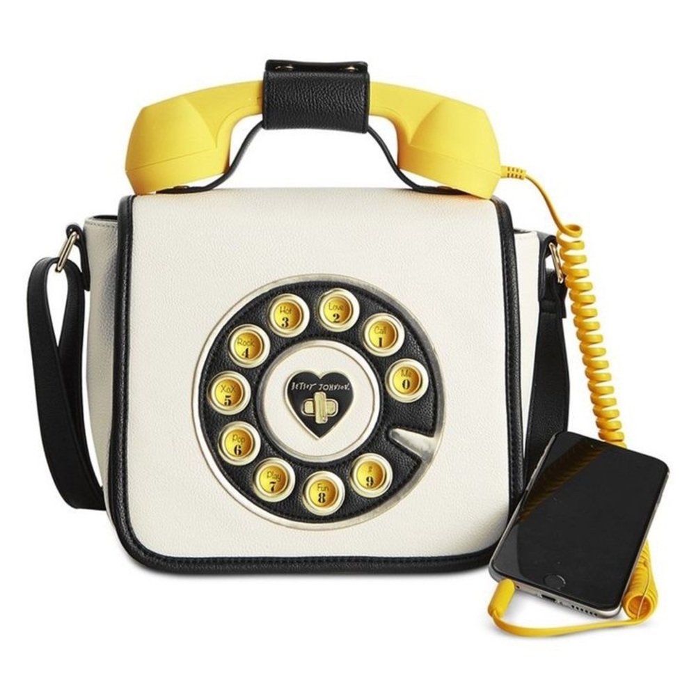 Betsey Johnson White and Yellow Telephone Crossbody Bag